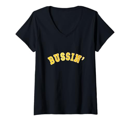Damen University Varsity-Gold Bussin' University Varsity-Gold T-Shirt mit V-Ausschnitt Damen University Varsity-Gold Bussin' University Varsity-Gold T-Shirt mit V-Ausschnitt von Color Match University Varsity-Gold Graphic Tee