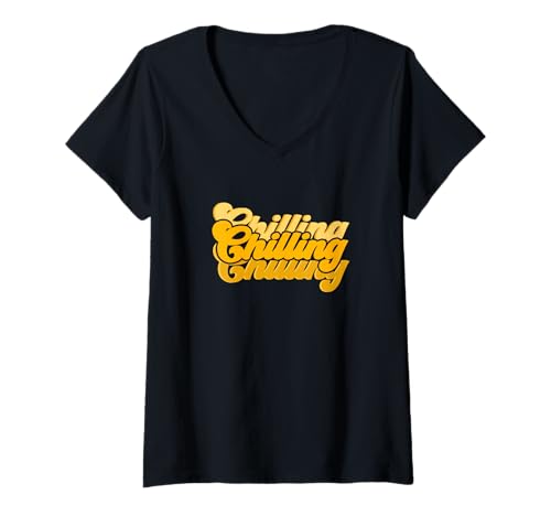 Damen University Varsity-Gold Chilling-X3 Gelb T-Shirt mit V-Ausschnitt Damen University Varsity-Gold Chilling-X3 Gelb T-Shirt mit V-Ausschnitt von Color Match University Varsity-Gold Graphic Tee