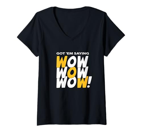 Damen University Varsity-Gold Got'em Spruch Wow-x3 Gelb T-Shirt mit V-Ausschnitt Damen University Varsity-Gold Got'em Spruch Wow-x3 Gelb T-Shirt mit V-Ausschnitt von Color Match University Varsity-Gold Graphic Tee