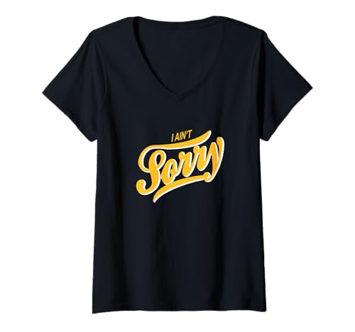 Damen University Varsity-Gold I Ain't Sorry University Gelb T-Shirt mit V-Ausschnitt Damen University Varsity-Gold I Ain't Sorry University Gelb T-Shirt mit V-Ausschnitt von Color Match University Varsity-Gold Graphic Tee