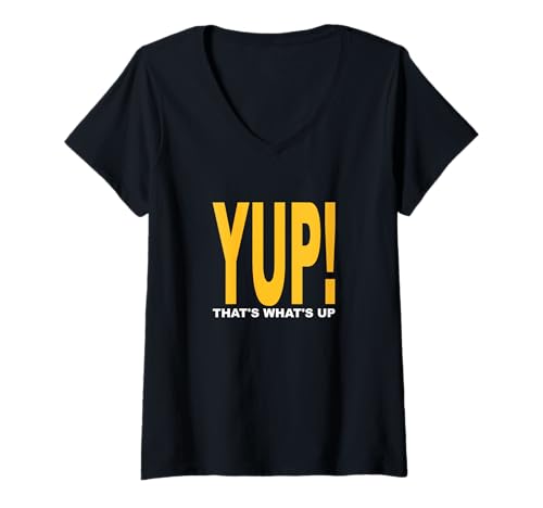 Damen University Varsity-Gold JA! Das ist What Up Yellow T-Shirt mit V-Ausschnitt Damen University Varsity-Gold JA! Das ist What Up Yellow T-Shirt mit V-Ausschnitt von Color Match University Varsity-Gold Graphic Tee