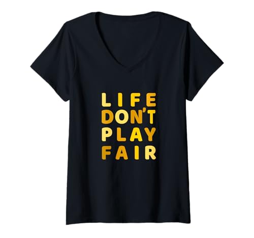 Damen University Varsity-Gold Life Don't Play Fair Varsity-Gold T-Shirt mit V-Ausschnitt Damen University Varsity-Gold Life Don't Play Fair Varsity-Gold T-Shirt mit V-Ausschnitt von Color Match University Varsity-Gold Graphic Tee