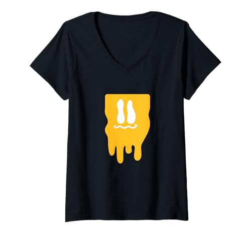 Damen University Varsity-Gold Melty Block Face Varsity-Gold T-Shirt mit V-Ausschnitt von Color Match University Varsity-Gold Graphic Tee