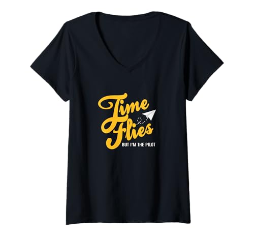 Damen University Varsity-Gold Pilot of My Own Time Varsity-Gold T-Shirt mit V-Ausschnitt von Color Match University Varsity-Gold Graphic Tee