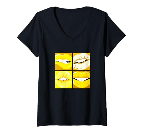 Damen University Varsity-Gold Read My Lips Varsity Gelb T-Shirt mit V-Ausschnitt Damen University Varsity-Gold Read My Lips Varsity Gelb T-Shirt mit V-Ausschnitt von Color Match University Varsity-Gold Graphic Tee