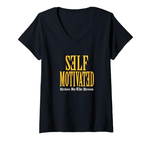 Damen University Varsity-Gold Selbstmotiviertes Gelb T-Shirt mit V-Ausschnitt Damen University Varsity-Gold Selbstmotiviertes Gelb T-Shirt mit V-Ausschnitt von Color Match University Varsity-Gold Graphic Tee