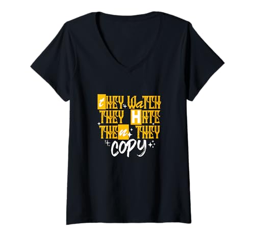Damen University Varsity-Gold Uhr, Hass, Kopie, Varsity-Gold T-Shirt mit V-Ausschnitt Damen University Varsity-Gold Uhr, Hass, Kopie, Varsity-Gold T-Shirt mit V-Ausschnitt von Color Match University Varsity-Gold Graphic Tee