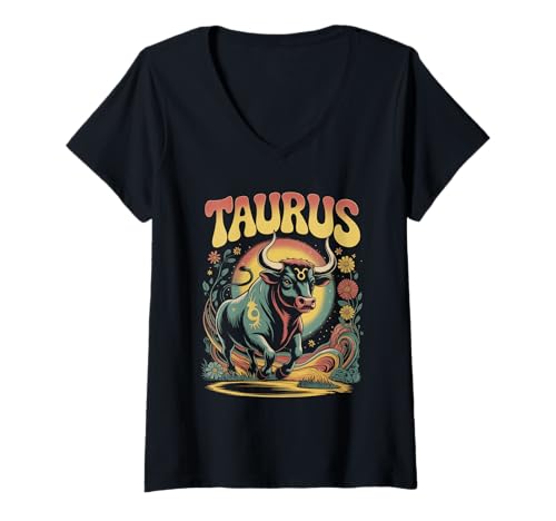 Damen Retro Sternzeichen Stier T-Shirt mit V-Ausschnitt Damen Retro Sternzeichen Stier T-Shirt mit V-Ausschnitt von Color Mood Bored