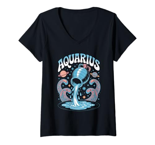 Damen Retro Wassermann Sternzeichen T-Shirt mit V-Ausschnitt Damen Retro Wassermann Sternzeichen T-Shirt mit V-Ausschnitt von Color Mood Bored
