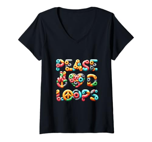 Damen Peace Heart & Loops in kräftigen Farben T-Shirt mit V-Ausschnitt von Color Pop Threads