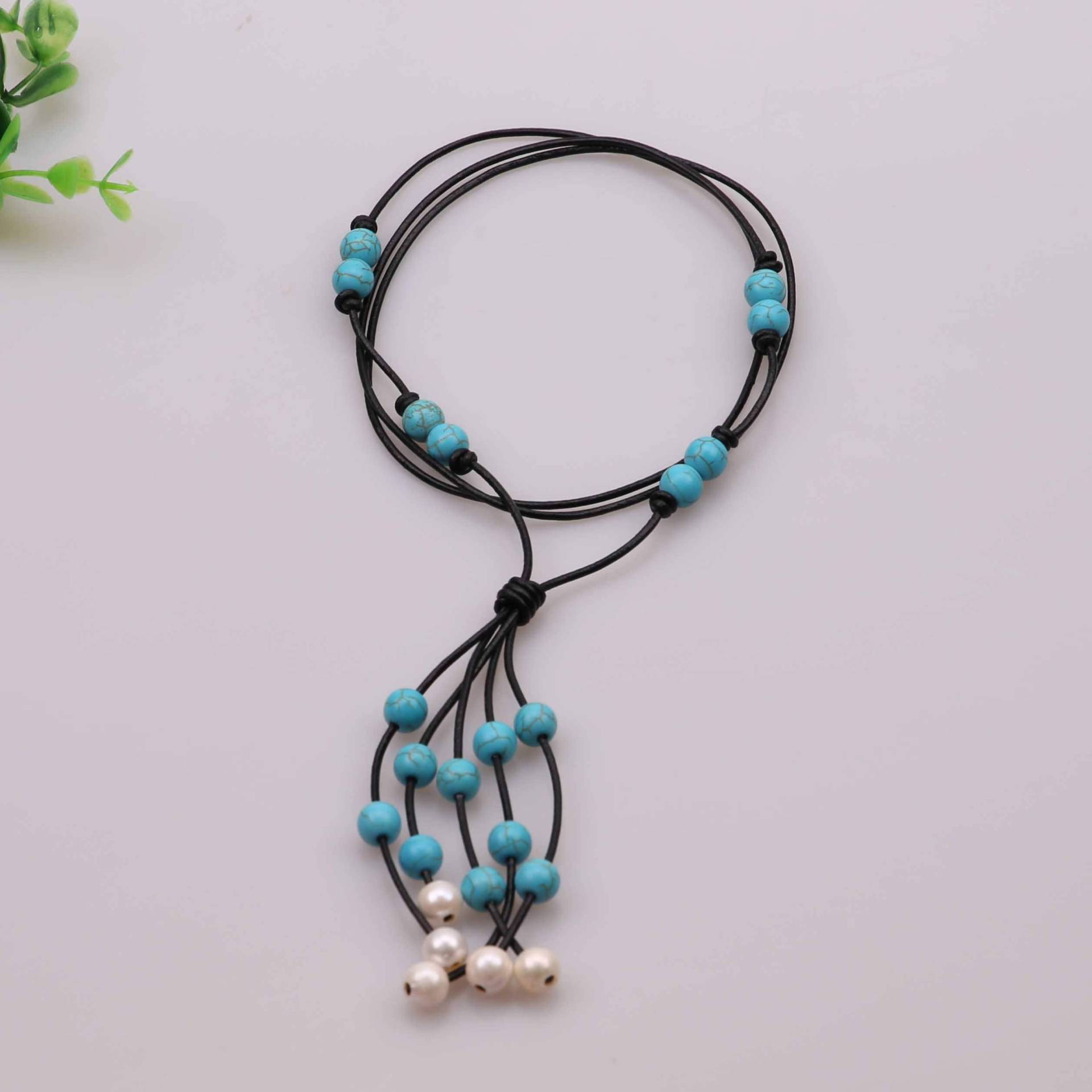 18" Frauen Süßwasser Perle Halskette, Perlen Anhänger Baumeln Decharme Schmuck Auf Echtem Leder Schnur, Weiße Für von ColorAngle