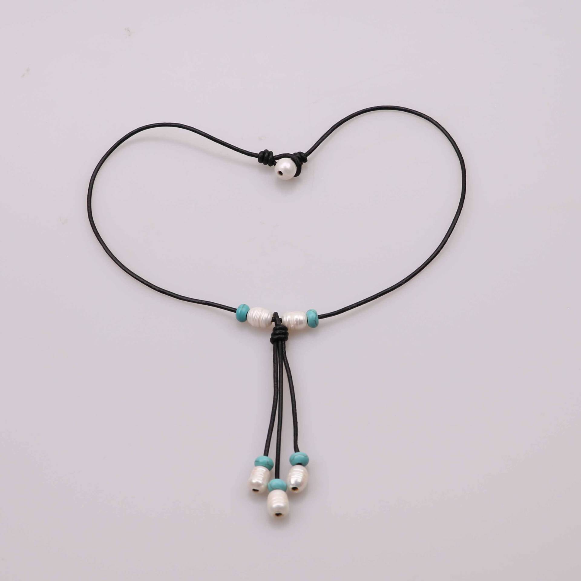 18 "Frauen Süßwasserperle Halskette, Perlen Anhänger Armband, Baumelnd Charme Schmuck Auf Echter Lederschnur, Türkis Frauen von ColorAngle