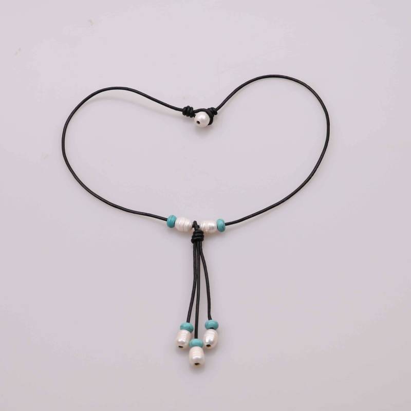 18 "Frauen Süßwasserperle Halskette, Perlen Anhänger Armband, Baumelnd Charme Schmuck Auf Echter Lederschnur, Türkis Frauen von ColorAngle