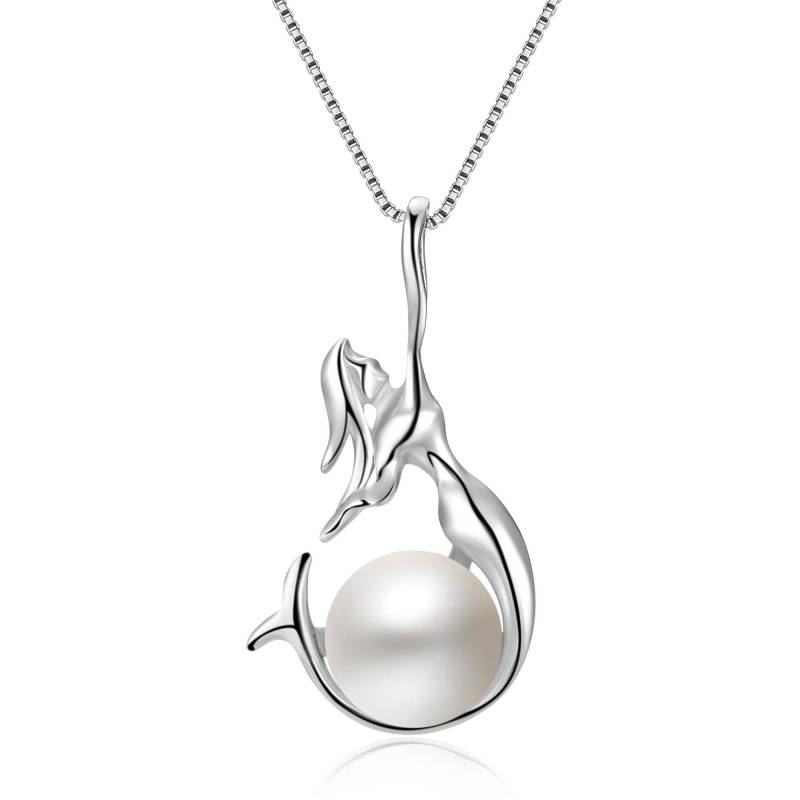 925 Sterling Silber Damen Halskette Mit Weißen Süßwasser Perlen Kette Schmuck, Meerjungfrau Perlenkette, Geschenk Zum Neuen Jahr 18" von ColorAngle
