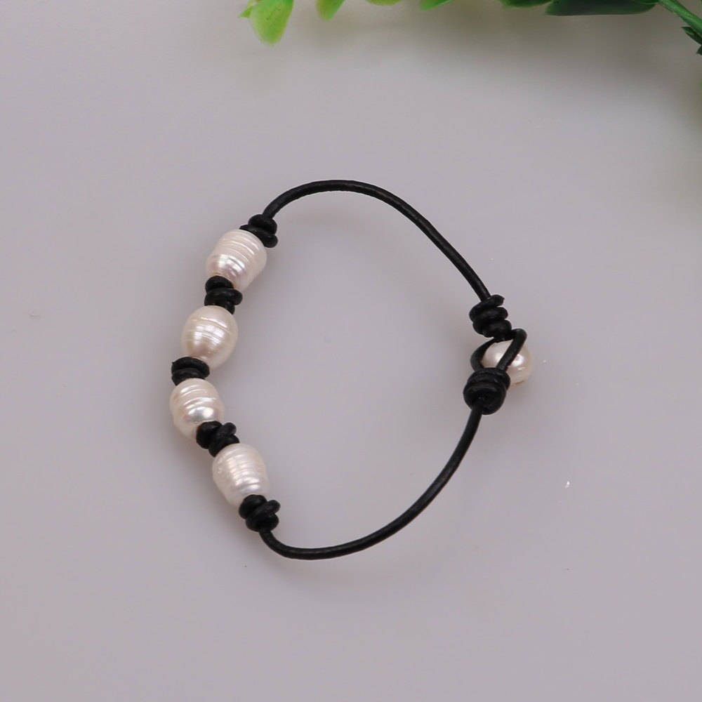 Handgeknotetes Süßwasser-Naturreis-Perlenarmband, Frauen Perle Echtes Leder Armband, Perlen Schmuck, Sechs Armband Für Mädchen Teenager 8 von ColorAngle