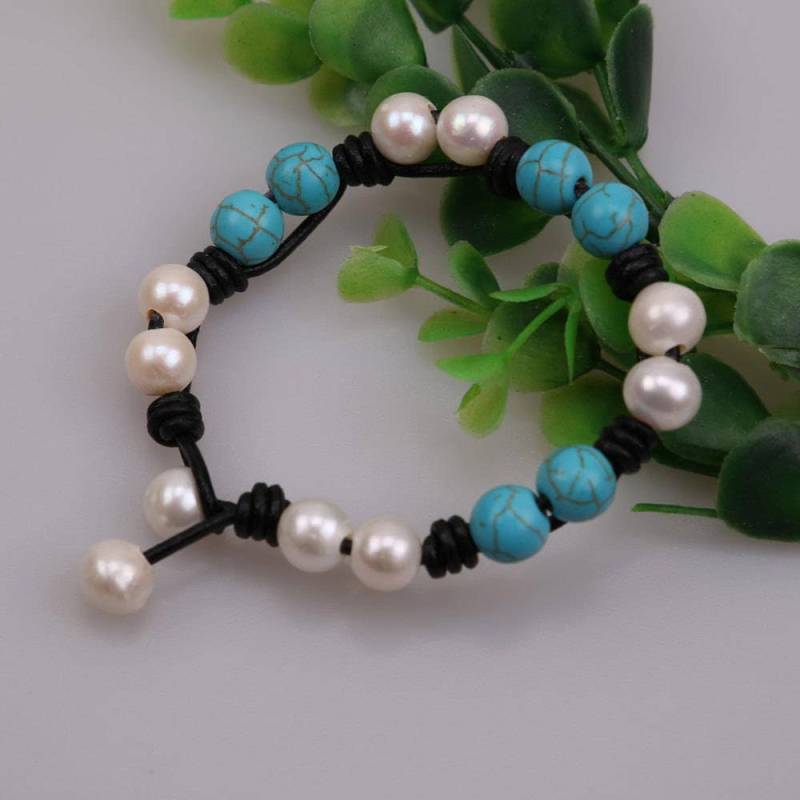 Handgeknüpfte Süßwasser Perle Armband, Türkis-Armband, Natürlichen Stein Schmuck, Blaue Perlen Handgemachte Frauen 8" B0022 von ColorAngle