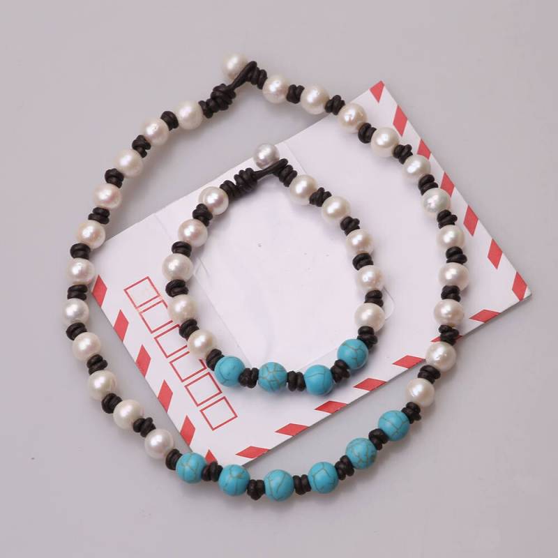 Weiße Perlen Halskette Und Armbänder Sets, Frauen Schmuck, Echtes Leder Armreifen Set, Handgemachte Schmuck von ColorAngle