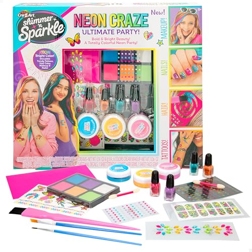 Colorbaby Shimmer 'n Sparkle Schönheitsset 4 in 1, Tattoos, Emaille, Haarfarbe, Kinderschminke, Aufkleber, glänzende Edelsteine, Pinsel, Maniküre Mädchen, Tattoos Jugendliche, +8 Jahre, 47082 von COLORBABY