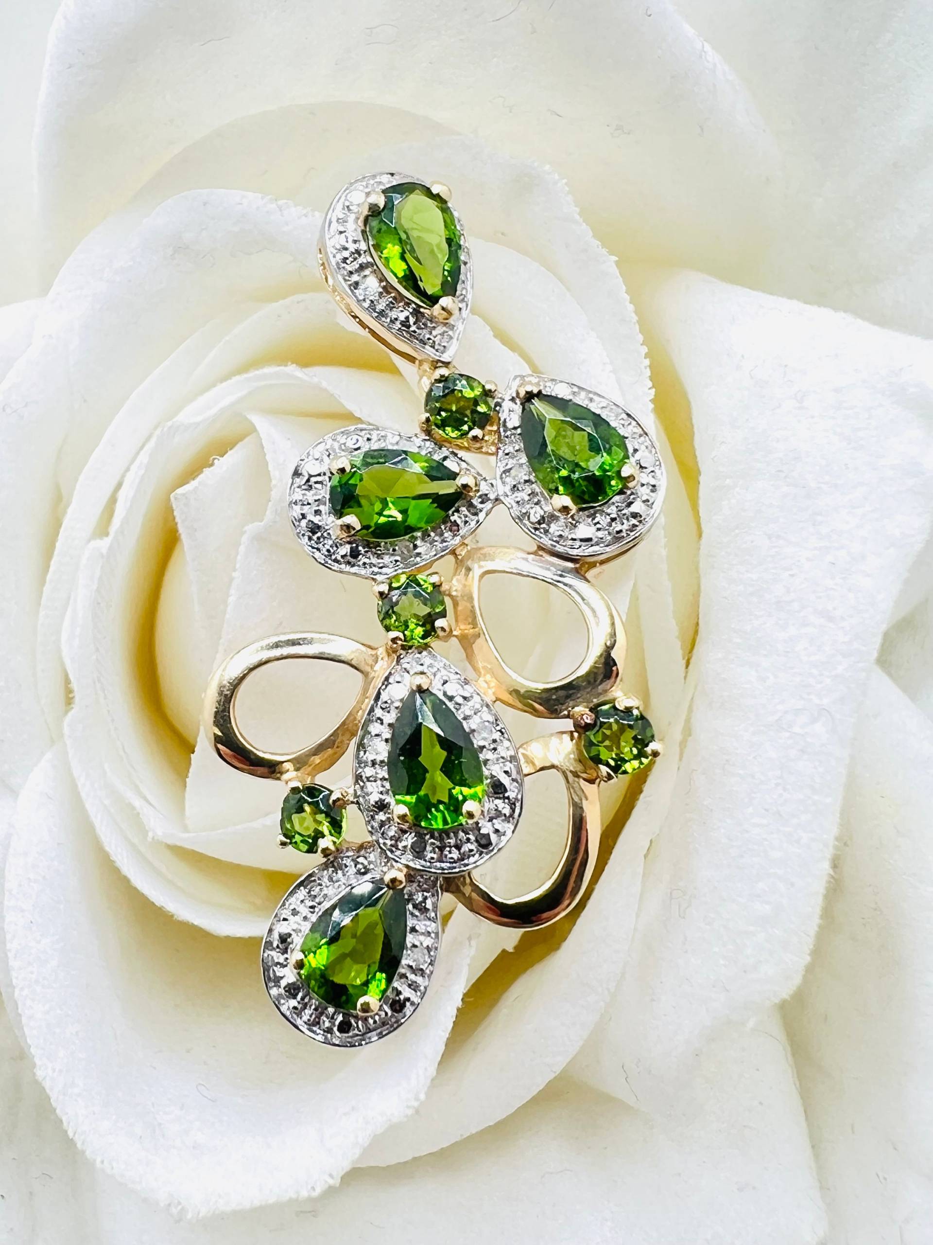 10K Gelb Gold Grün Peridot Diamant Anhänger Halskette von ColorCoutureJewels