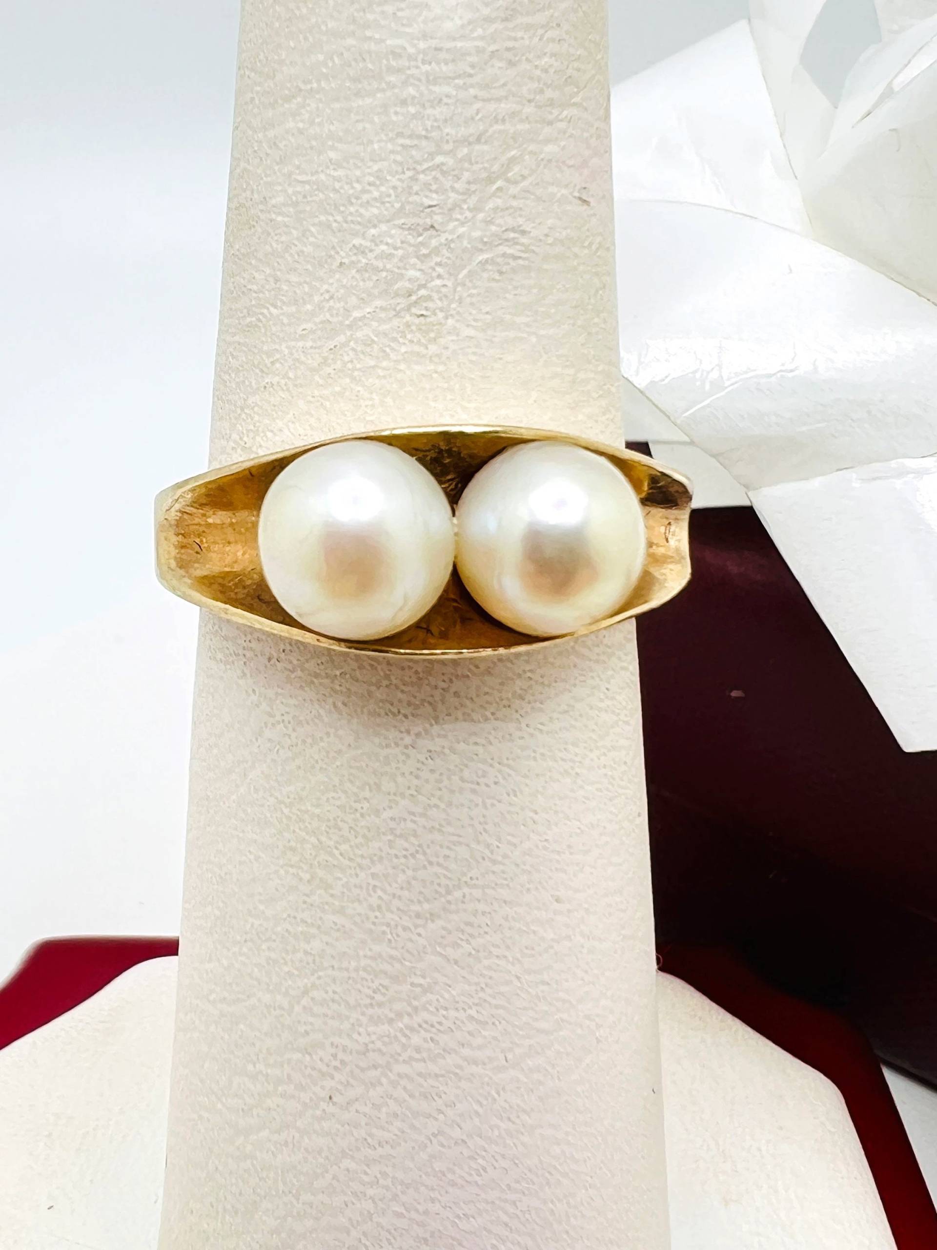 10K Gelbgold Perle Ring Größe 6, 25 von ColorCoutureJewels