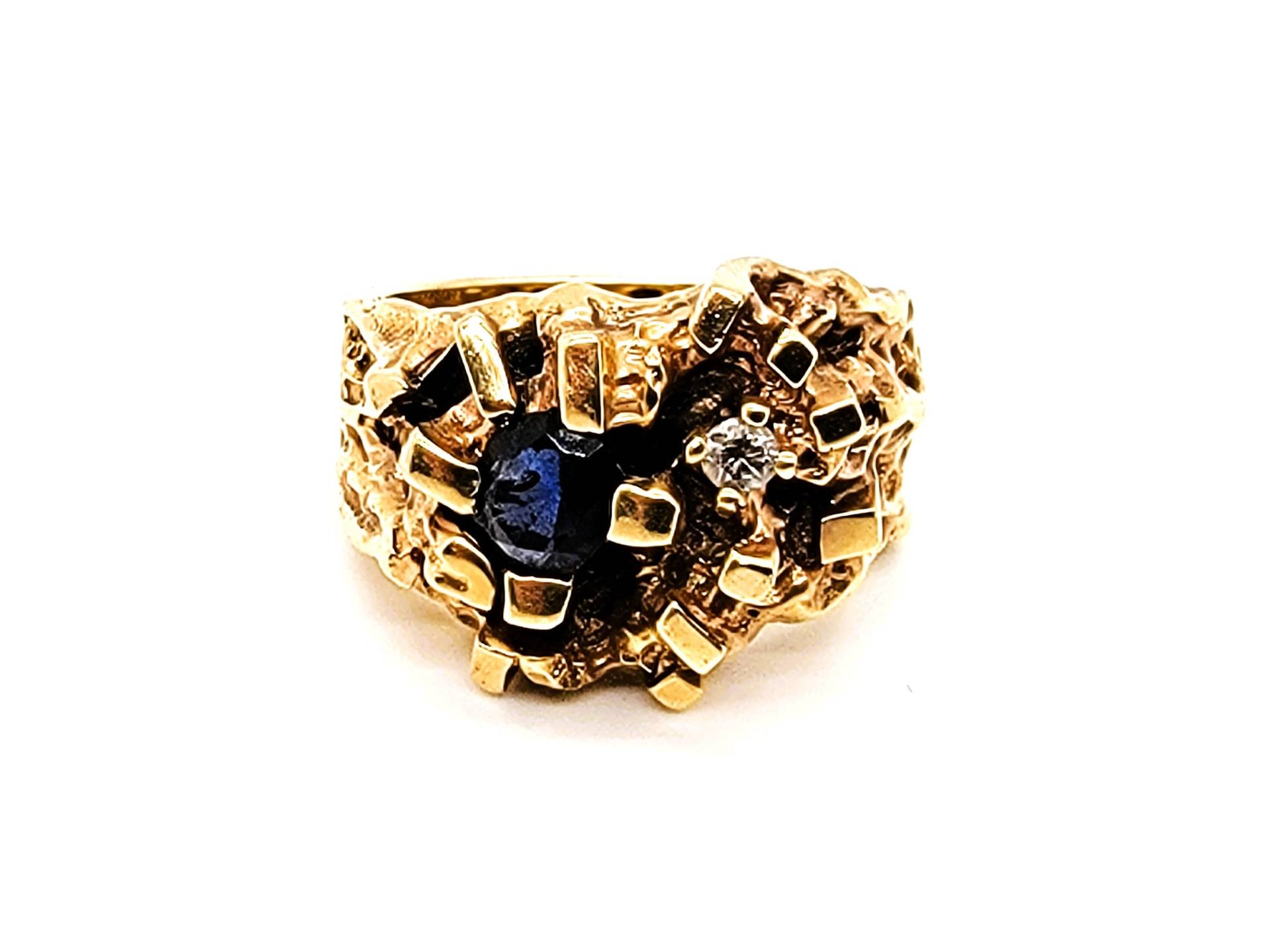 14K Gelb Blau Saphir & Diamant 0.20Ct Cocktail Designed Handgemachte Ring Größe 6 von ColorCoutureJewels
