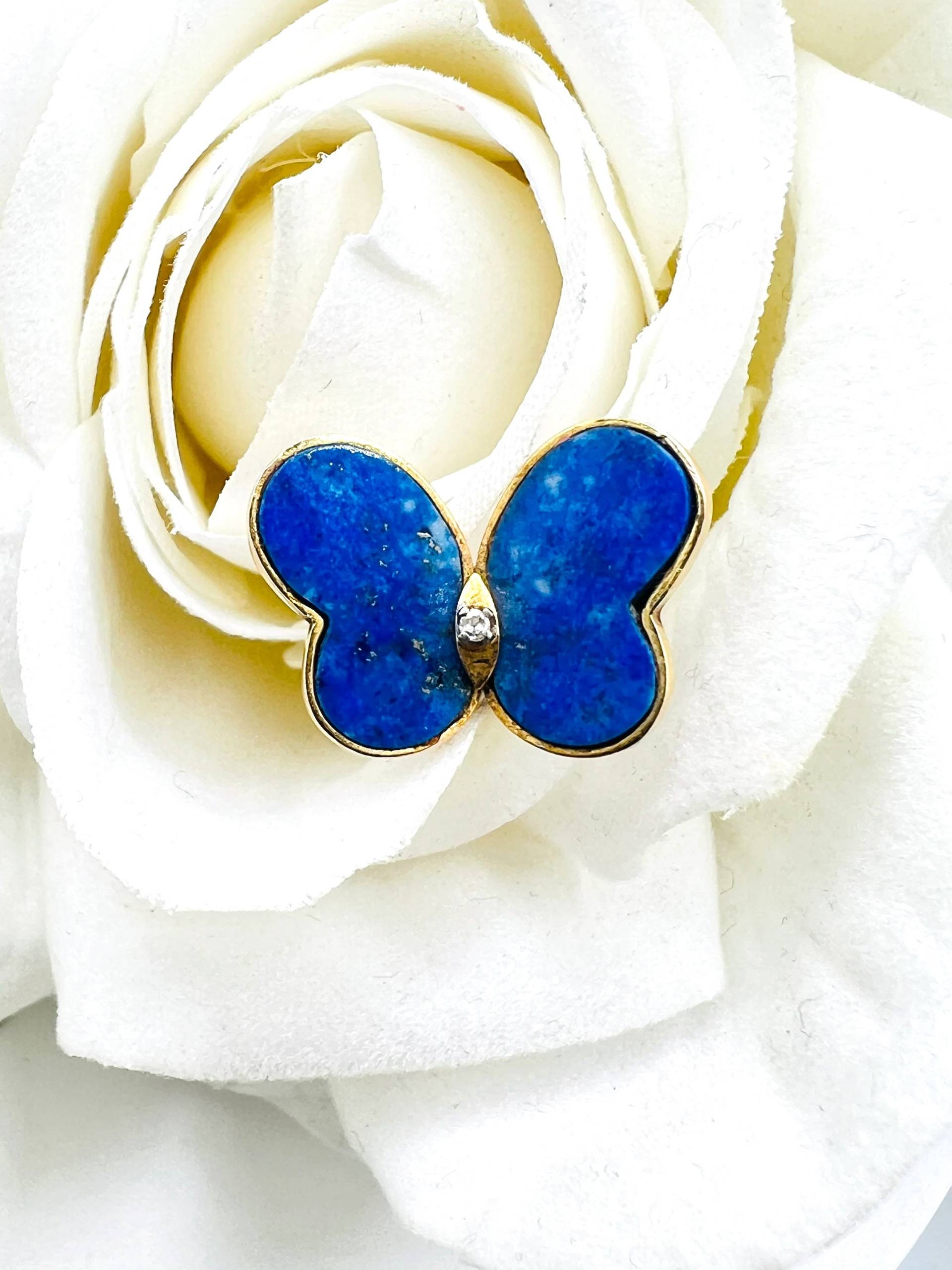 14K Gelbgold Diamant 0, 015 Karat & Lapis Schmetterling Handgemachte Anhänger von ColorCoutureJewels