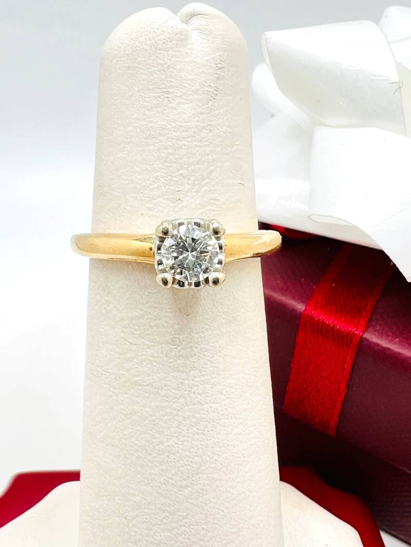 14K Gelbgold Diamant 0.29Ct Handgemachte Verlobungsring Größe 4, 75 von ColorCoutureJewels