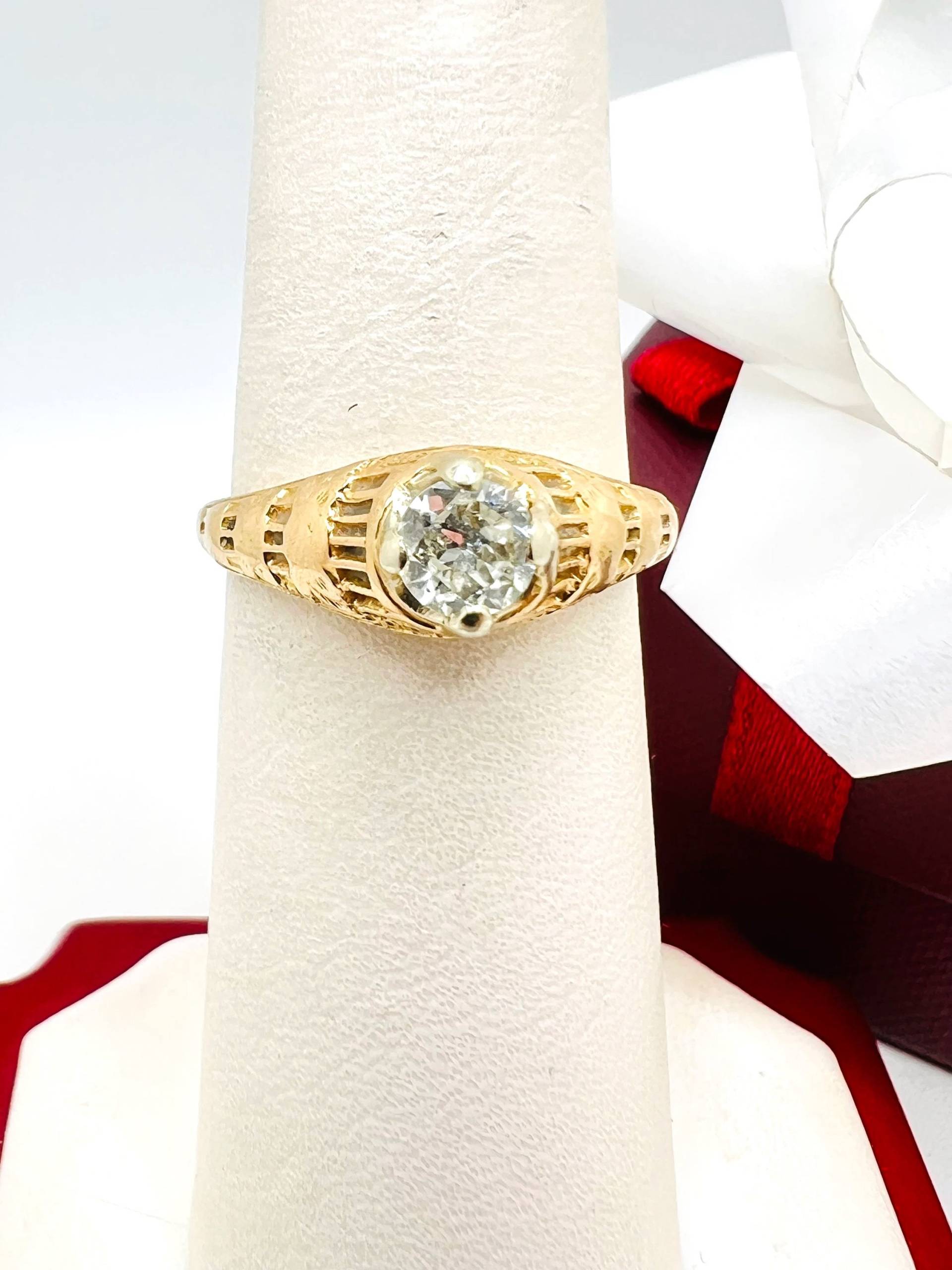 14K Gelbgold Diamant 0.50Ct Handgemachter Ring Größe 6.25 von ColorCoutureJewels