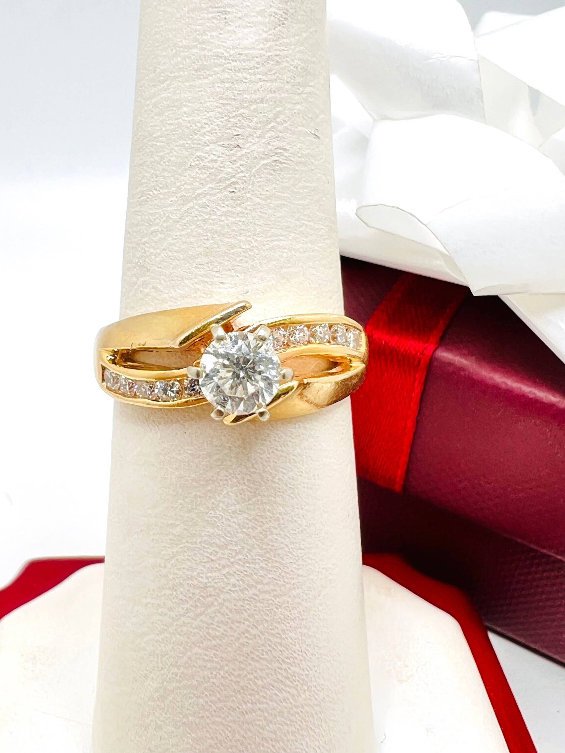 14K Gelbgold Diamant 0.60Ct Versprechen Handgemachter Ring Größe 6.5 von ColorCoutureJewels