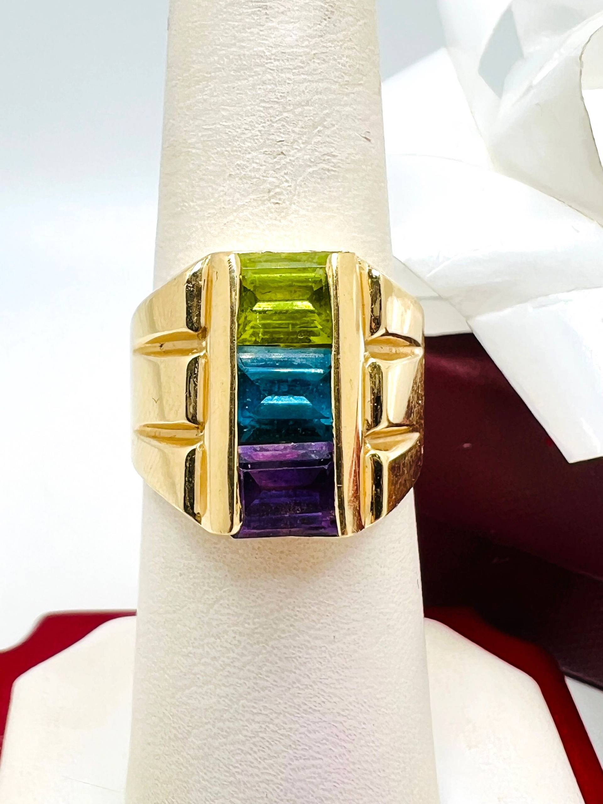 14K Gelbgold Multicolor Geburtsstein Ring Größe 5 von ColorCoutureJewels