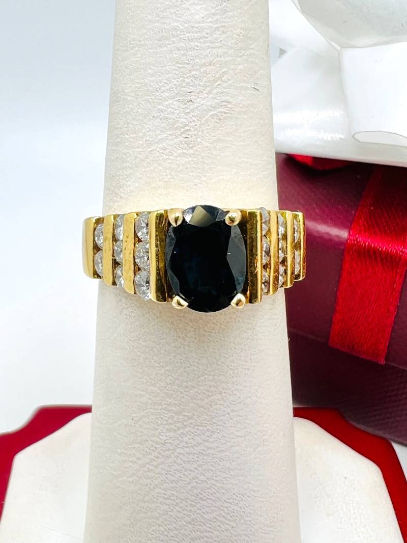 14K Gelbgold Saphir & Diamant 0.50Ct Ringgröße 6.5 von ColorCoutureJewels