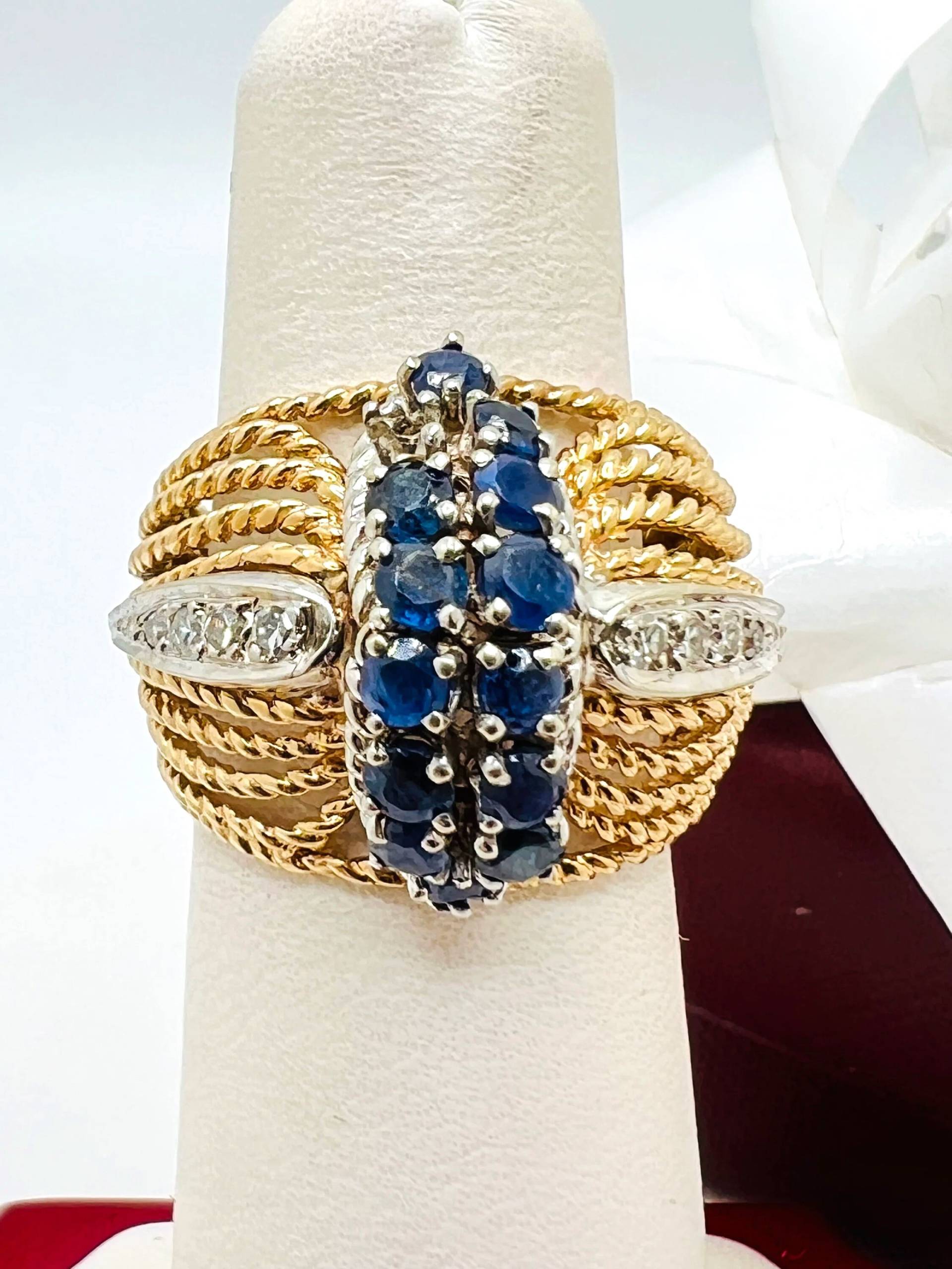 14K Gelbgold Saphir & Diamant Ring Größe 5.5 von ColorCoutureJewels