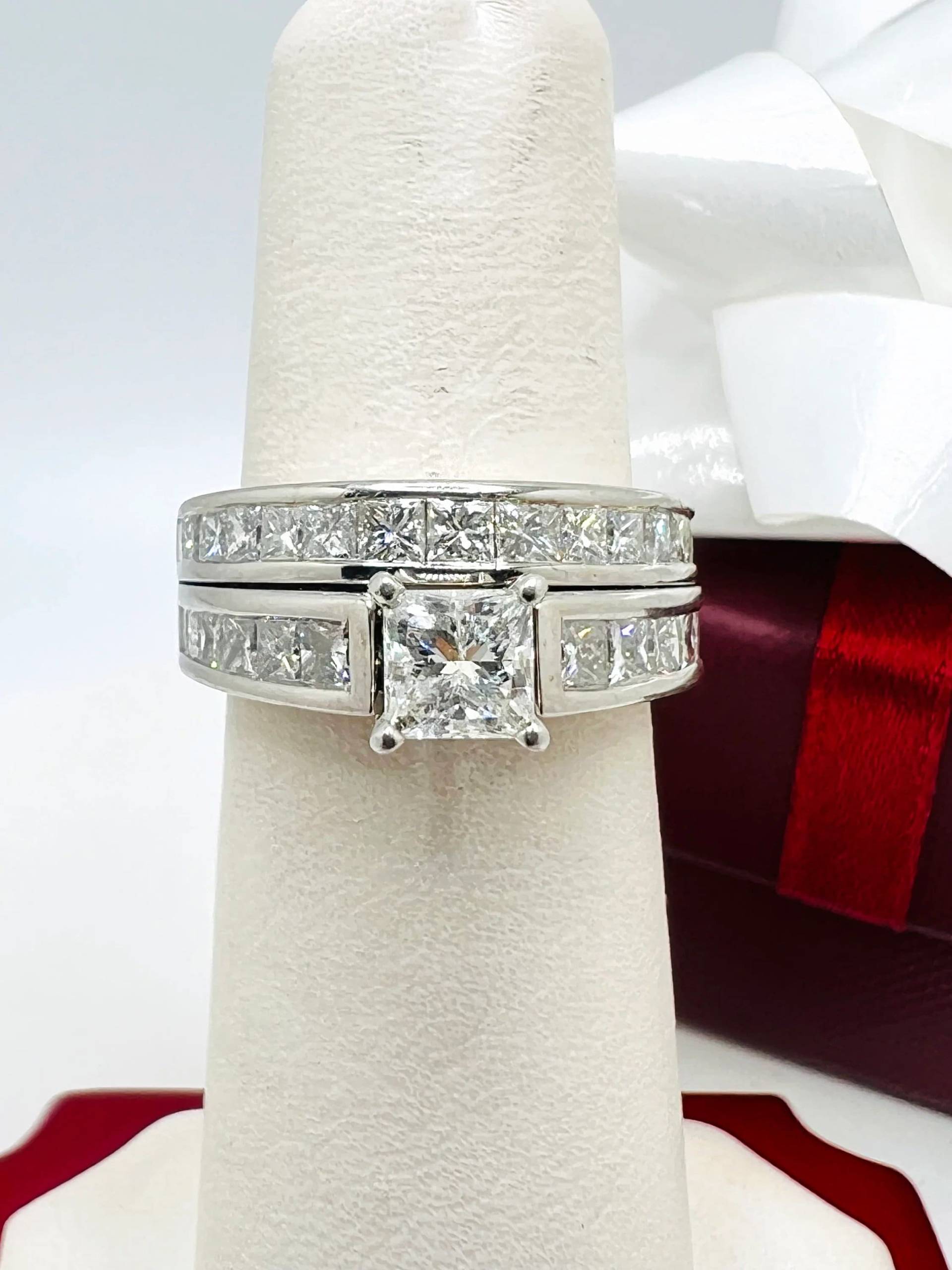 14K Weißgold Ehering Set Diamant Ring Größe 5.5 von ColorCoutureJewels