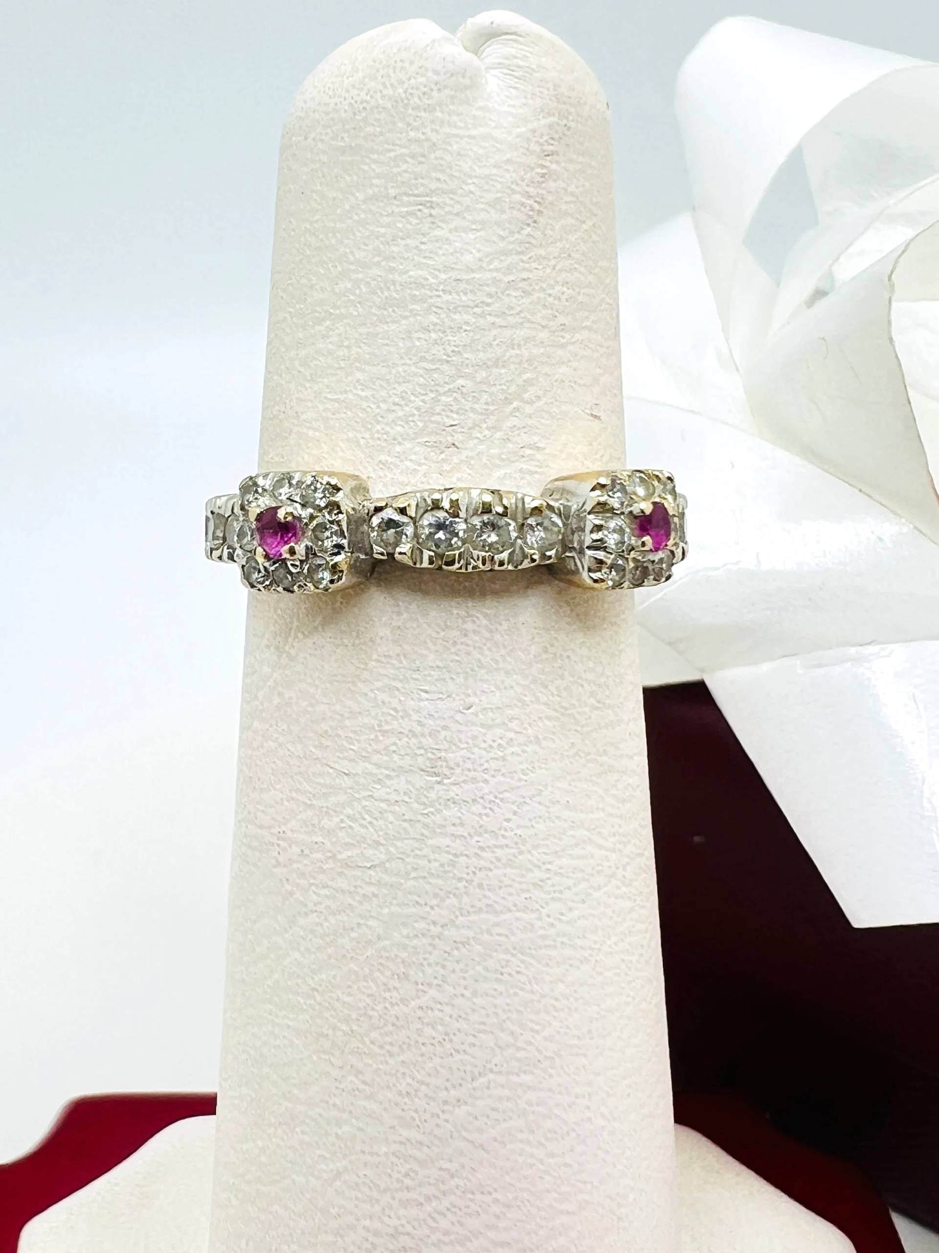 18K Gelb Rosa Turmalin & Diamant 0.15Ct Vintage Art Deco Ring Größe 4.75 von ColorCoutureJewels