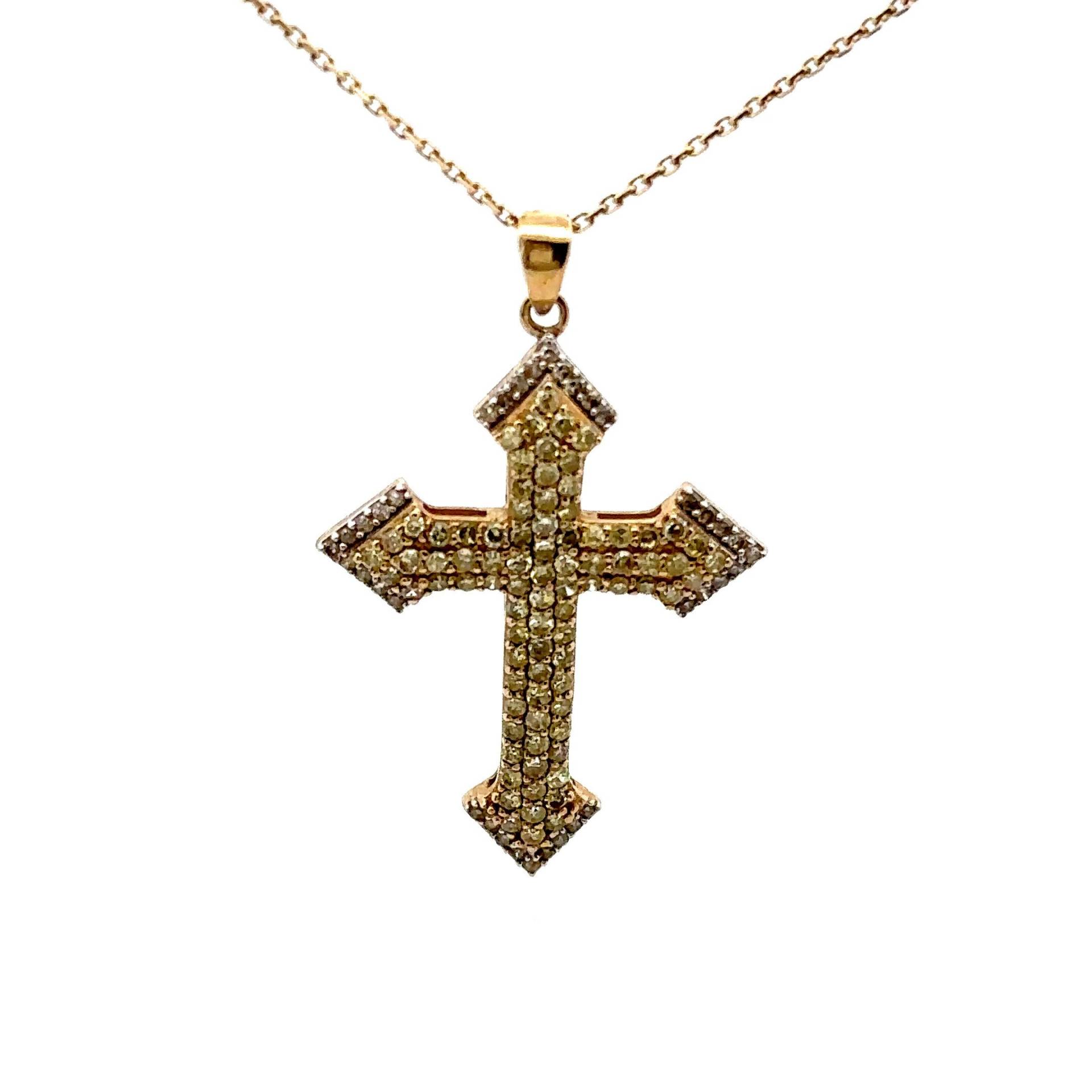 Diamant 1.20Ct Kreuz Anhänger in 10K Gelbgold von ColorCoutureJewels