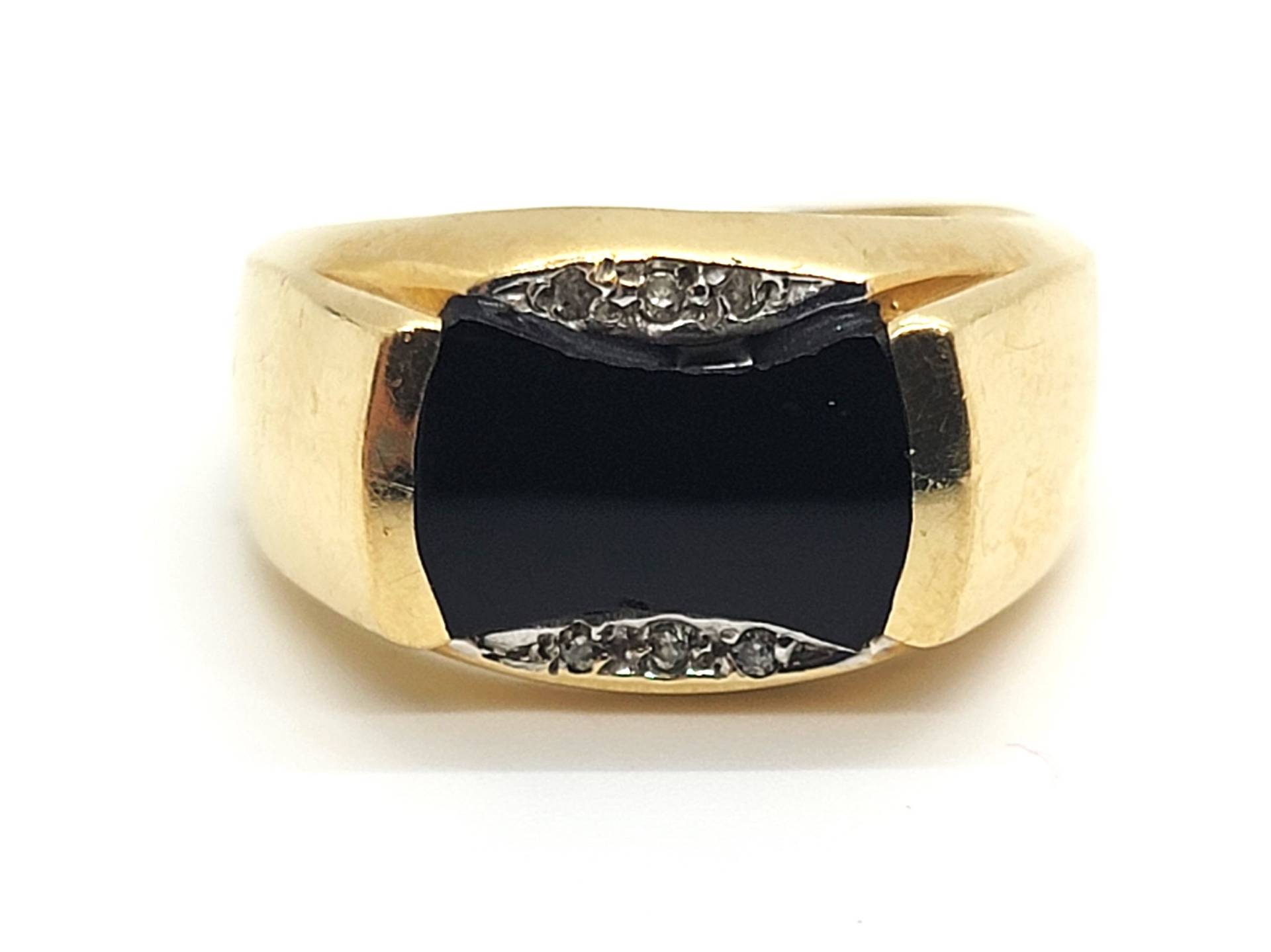 Handgemachter 14K Gelbgold Onyx Diamant Ring Für Herren Größe 8.25 von ColorCoutureJewels