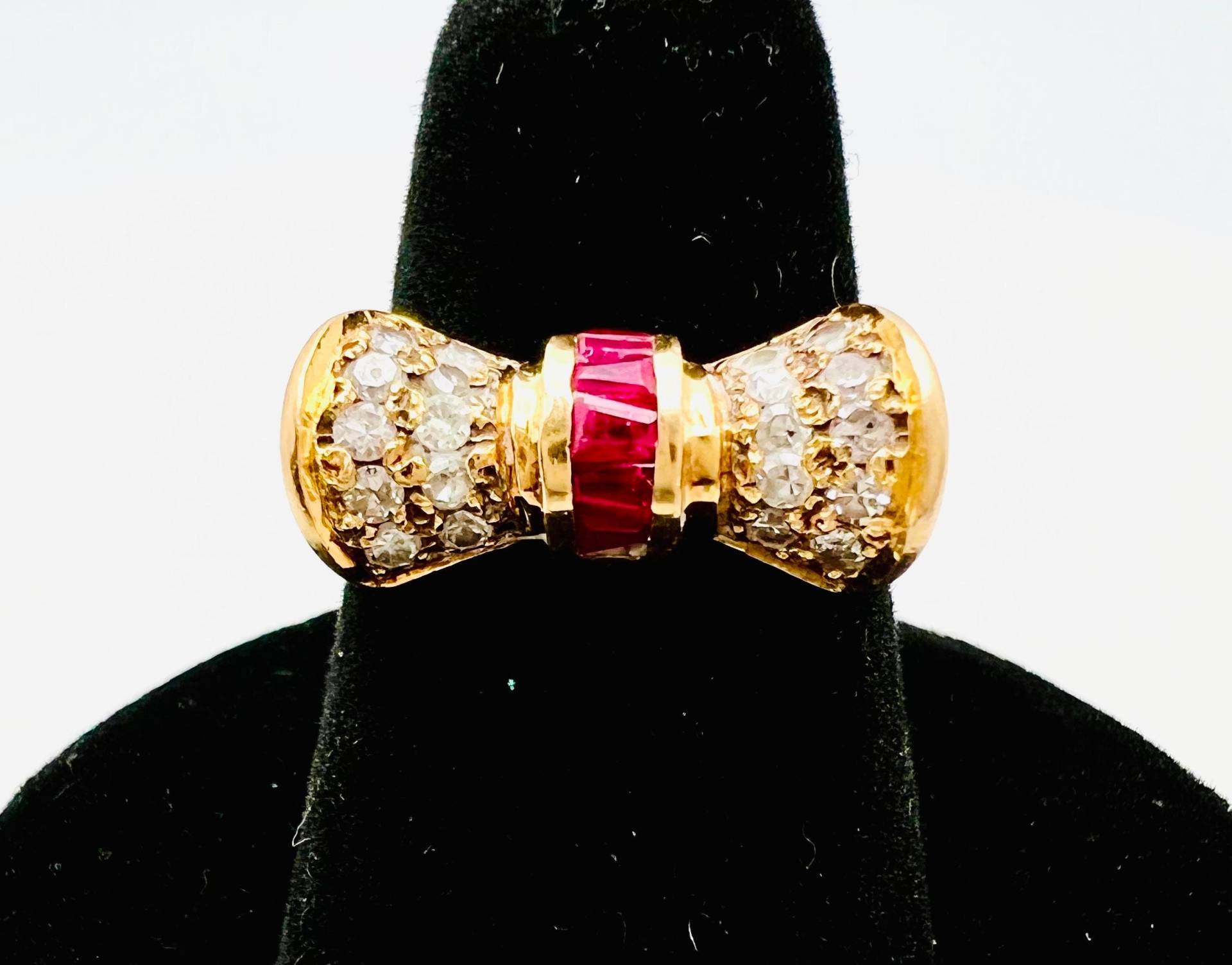 Handgemachter 14K Gelbgold Rubin Diamant Ring Gr. 5 3/4 von ColorCoutureJewels