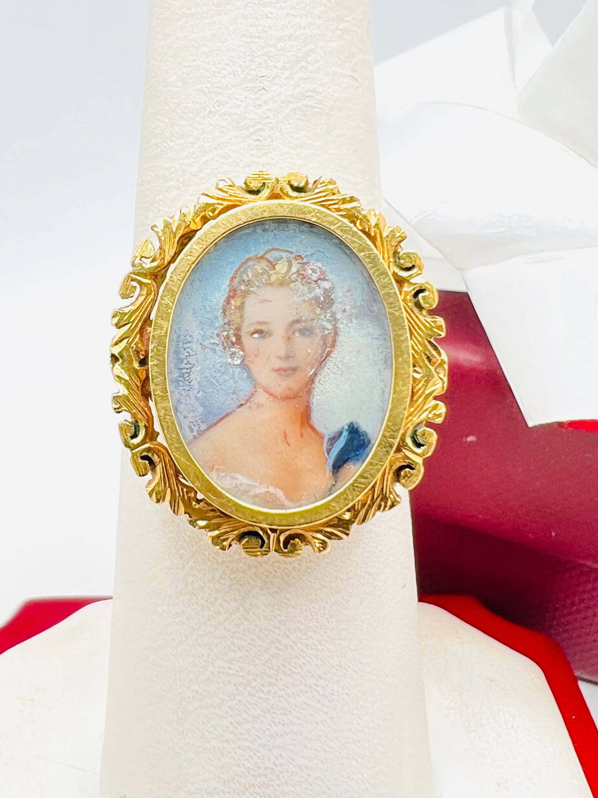 Vintage 18K Gelbgold Dame Cameo Ring Größe 17 von ColorCoutureJewels