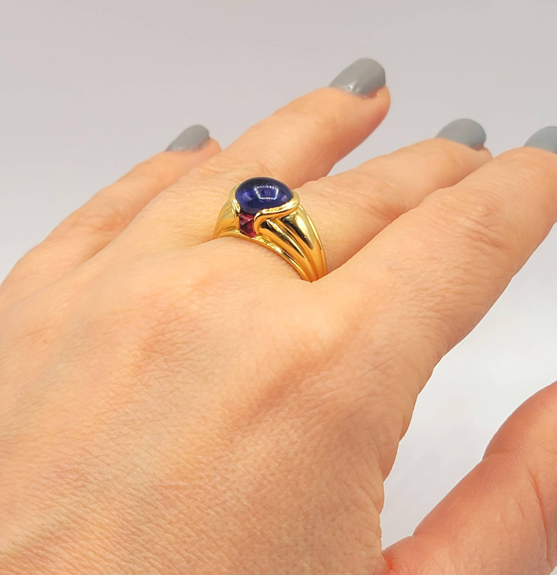 Vintage Handgemachte 18K Gelb Gold Amethyst Ring Größe 3 von ColorCoutureJewels