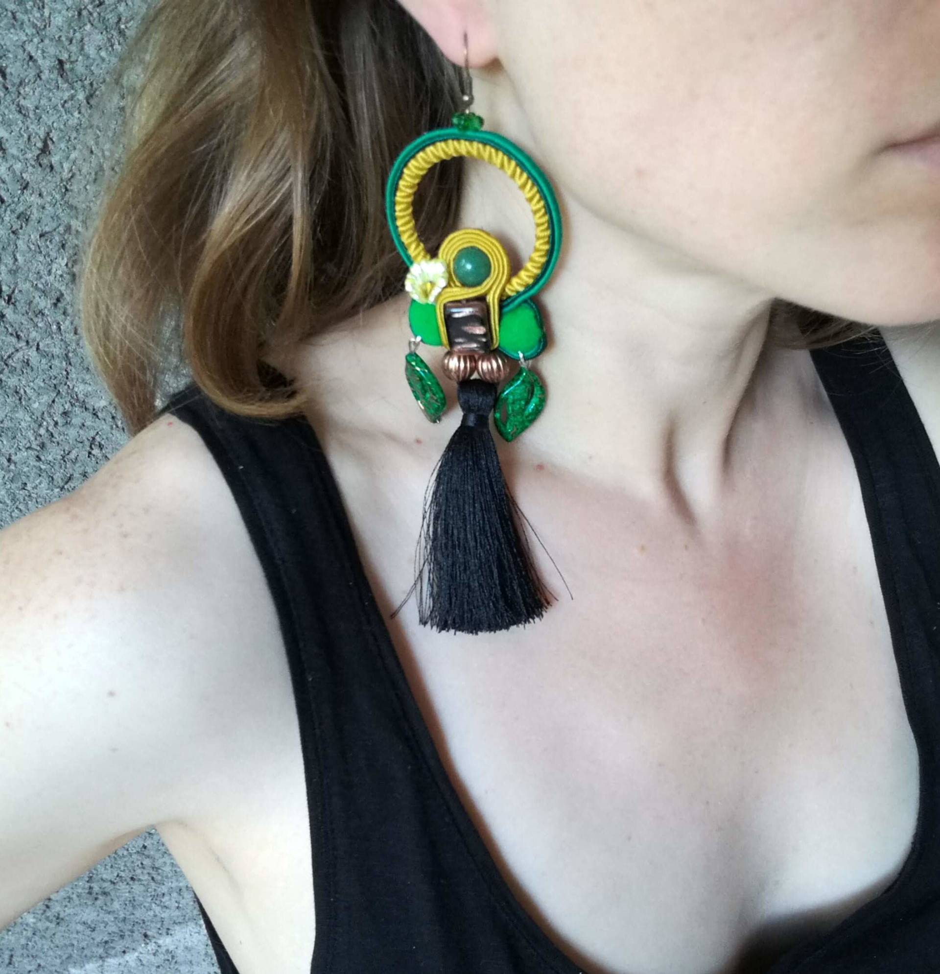 Grüne Und Gelbe Quasten Ohrringe Grüne Und Gelbe Quasten Ohrringe von ColorFusionJewelry