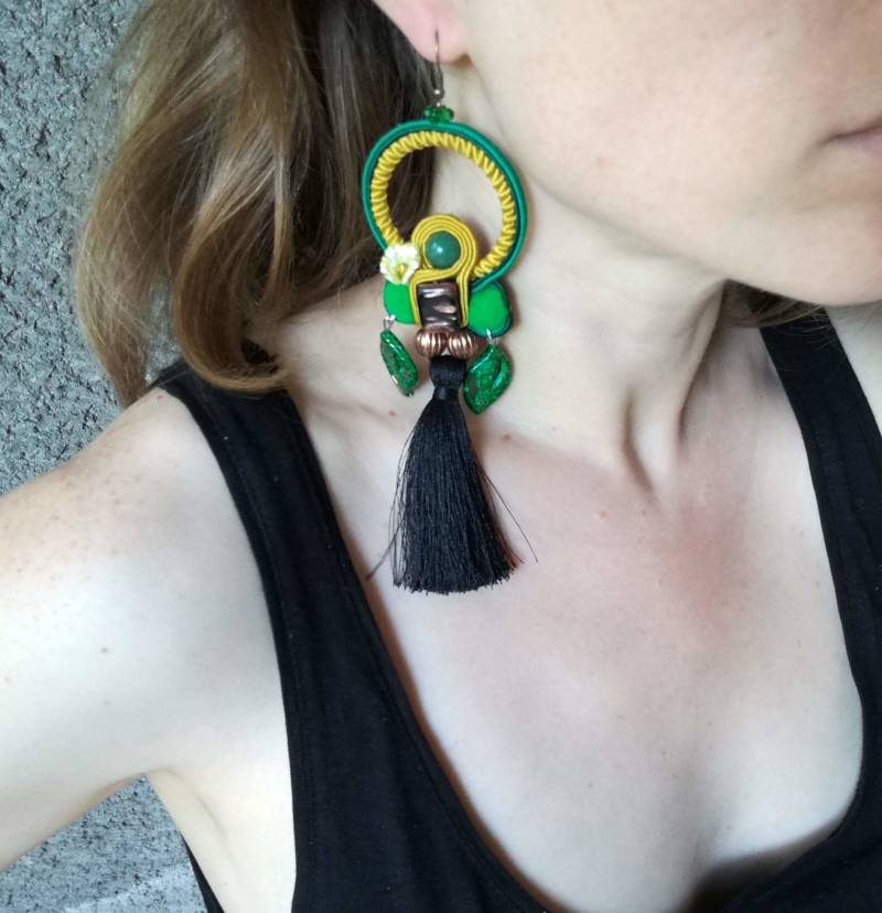 Grüne Und Gelbe Quasten Ohrringe Grüne Und Gelbe Quasten Ohrringe von ColorFusionJewelry