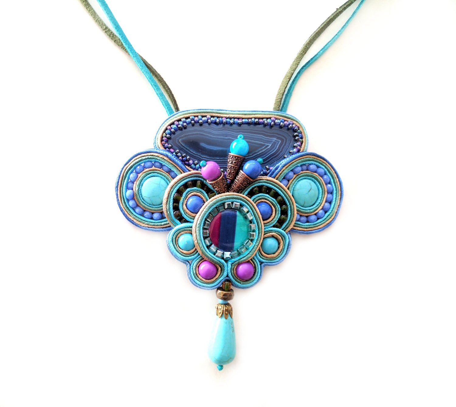 Soutache - Anweisung Halskette Boho Schmuck Chic Chunky Blau Soutache - Anweisung Halskette Boho Schmuck Chic Chunky Blau von ColorFusionJewelry