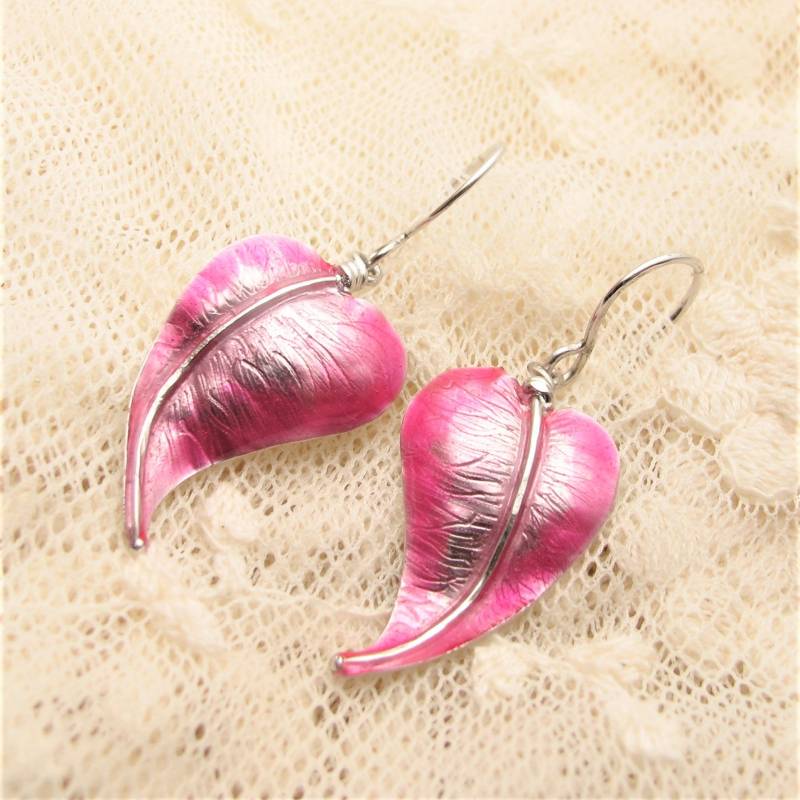 Bemalte Rosa Fuxia Emaille Blatt Ohrring, Silber Ohrringe, Pastell Frühling Ooak Kunst Ohrringe Bemalte Rosa Fuxia Emaille Blatt Ohrring, Silber Ohrringe, Pastell Frühling Ooak Kunst Ohrringe von ColorSwing