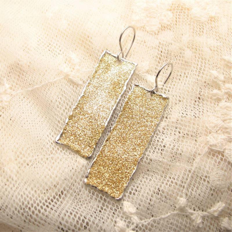 Elegante Silber Gold Glitzer Emaille Ohrringe, Schimmernde Abendohrringe, Glamouröse Super Leichte Lange Ohrringe Elegante Silber Gold Glitzer Emaille Ohrringe, Schimmernde Abendohrringe, Glamouröse Super Leichte Lange Ohrringe von ColorSwing