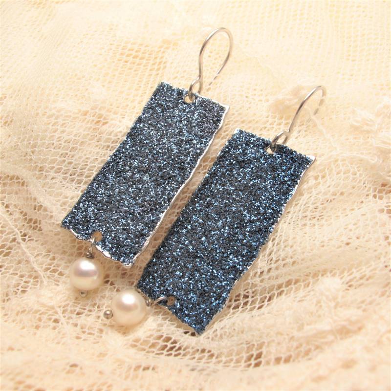 Perle Schwarz Glitzer Emaille Ohrringe Perle Schwarz Glitzer Emaille Ohrringe von ColorSwing