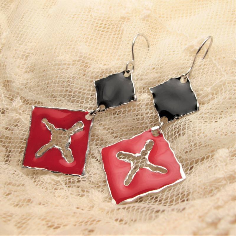 Schwarz Silber Rote Emaille Ohrringe Anni " 70 Schwarz Silber Rote Emaille Ohrringe Anni " 70 von ColorSwing
