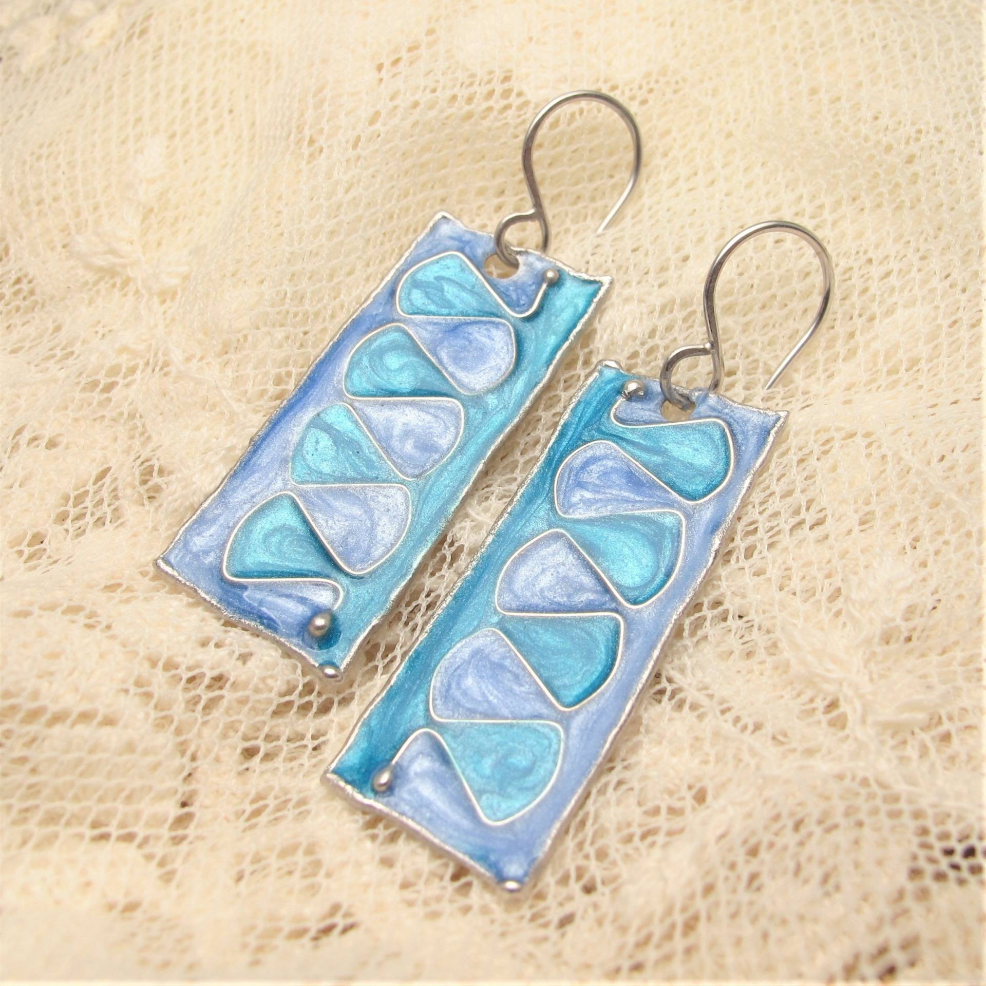 Türkis Blau Handbemalt Emaille Ohrringe von ColorSwing
