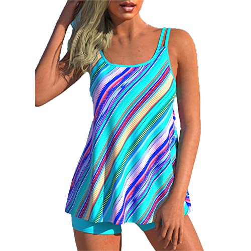 Damen Zweiteilige Bikini Set Geteilter Badeanzug, Frauen 2 -teilige Tankini Badeanzug Streifen Drucke Schwimmkostüm Verstellbares Riemen mit Boyshorts Plus Size Badebadeanzug Reizvoller Oberteil Botto von ColorYan