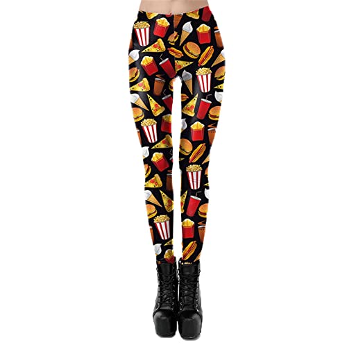 Leggings Strumpfhose für Damen, Womens Hamburger Pizza Eiscreme Getränke Popcorn Pommes Print Leggings Enge dünne Bleistift Hosen Sport Yoga Hosen Lange Hose Sports Running Workout Hose Gym Tights von ColorYan