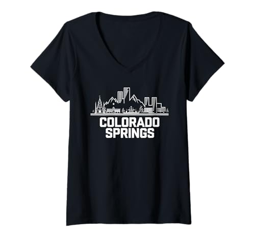Damen Skyline von Colorado Springs T-Shirt mit V-Ausschnitt Damen Skyline von Colorado Springs T-Shirt mit V-Ausschnitt von Colorado Colorado Springs Town
